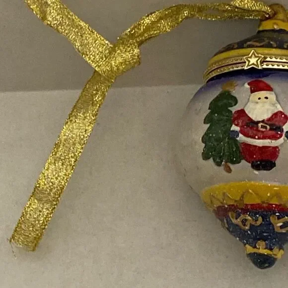 Santa Claus Christmas Tree Trinket Ball Box Porcelain Ornament Multicolor - Picture 3 of 9